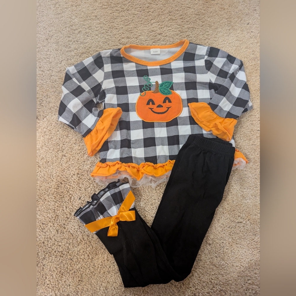 Kids Halloween Pumpkin Outfit Set - Black and Orange